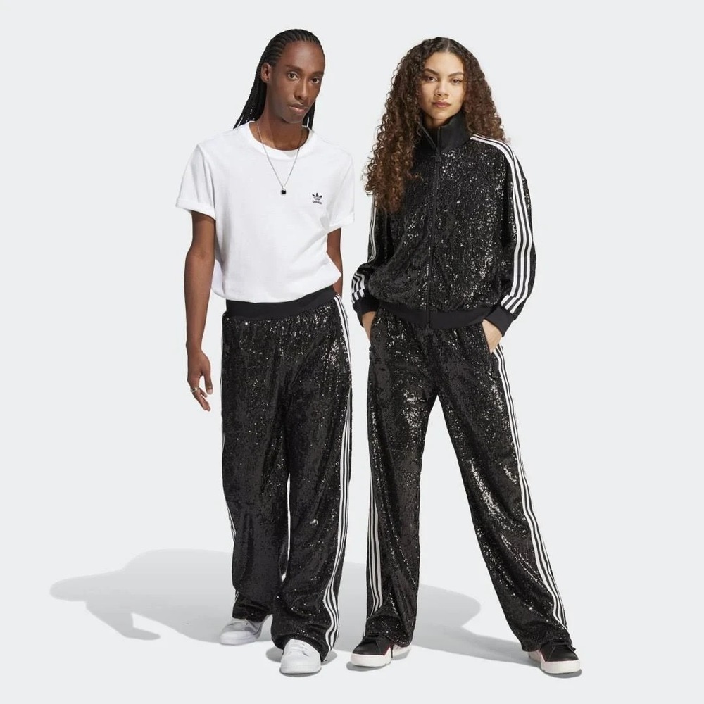 No brand Track Pants Womens XL Black Sequin Sided Stripe Wide Leg Disco-Inspired